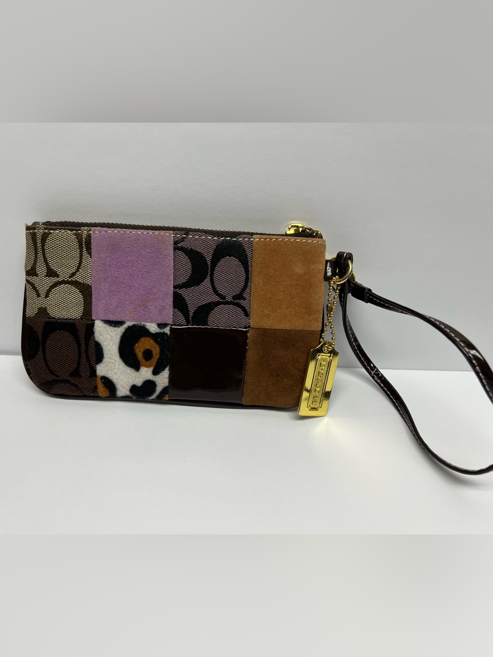 Patchwork Wristlet Suede Cow Clutch 7” X 4”